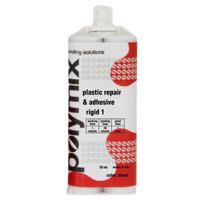 Polymix Rigid Automotive Multipurpose Plastic Repair and Adhesive 200ml Cartridge & Two Application Mixing Nozzles (Clear), P2.3002.200.B - Image 1